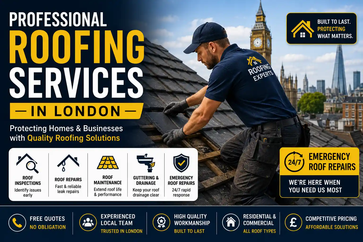 Professional roofer providing roofing services in London for residential and commercial properties