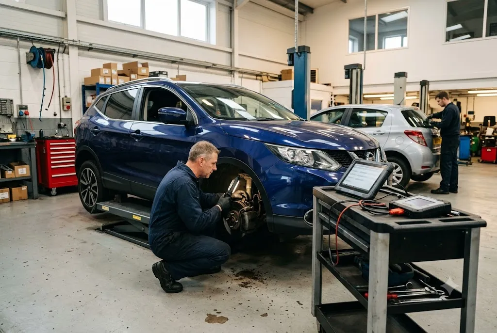 Professional mechanic performing vehicle servicing in a Southampton garage