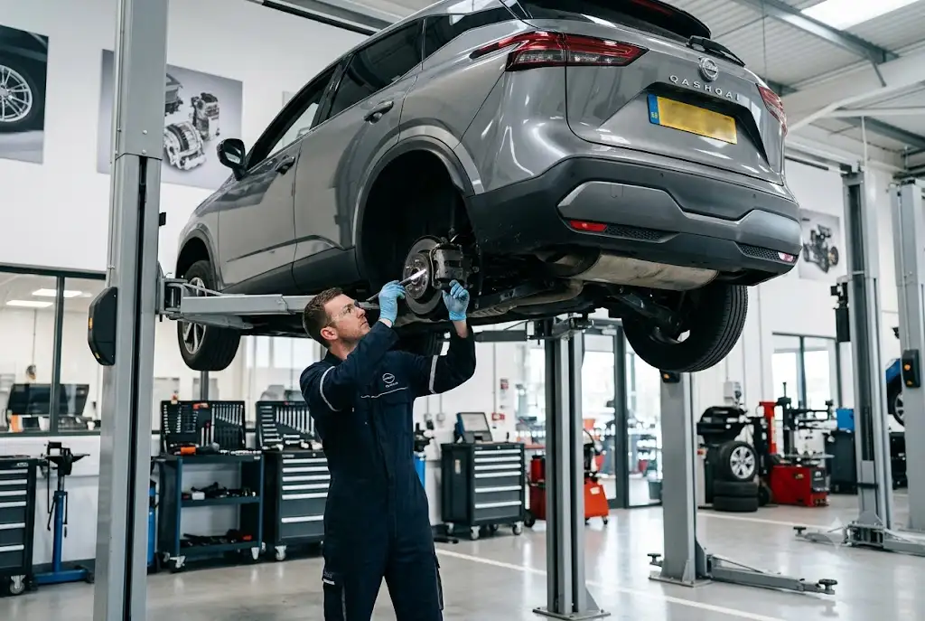 Nissan Qashqai undergoing service in UK garage