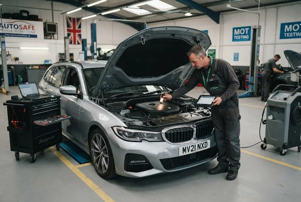 Professional car inspection of a used vehicle before purchase