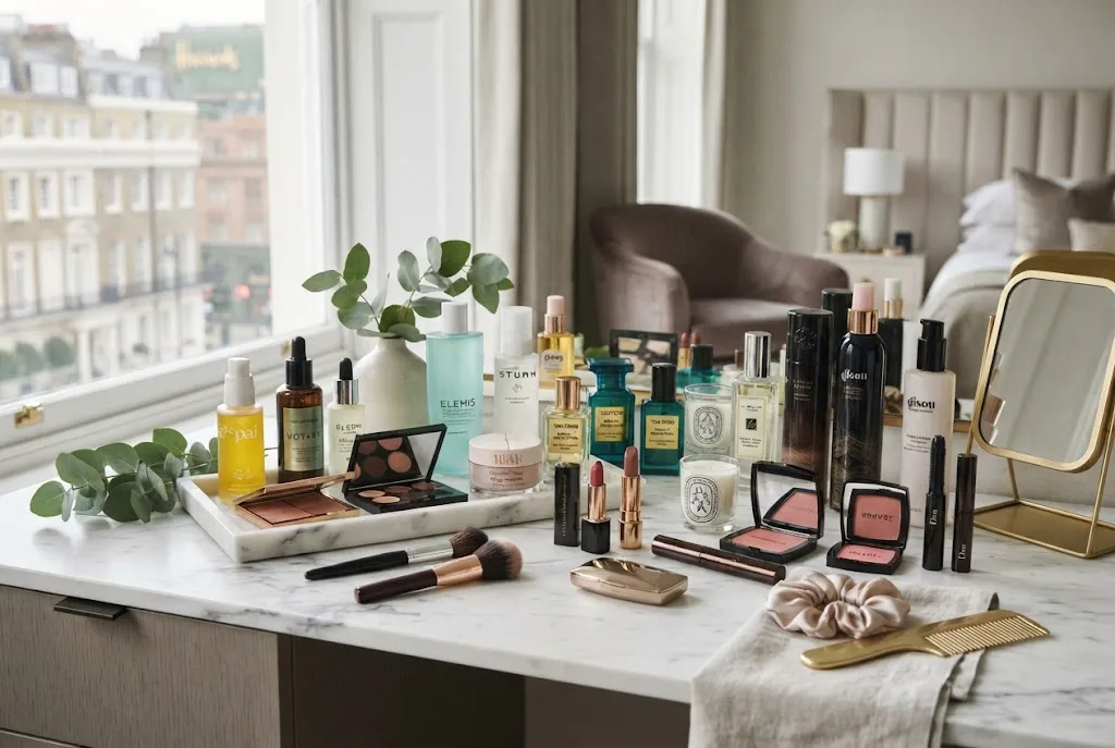 Beauty shopping UK guide featuring skincare, makeup, haircare and fragrance products
